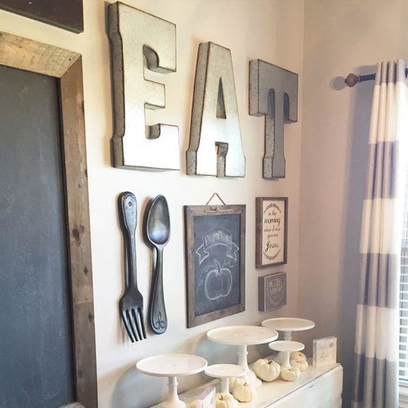 Kitchen Decor - Rustic - Wall Hanging - Coffee Sign - Farmhouse - Fork And Spoon - Eat Letters