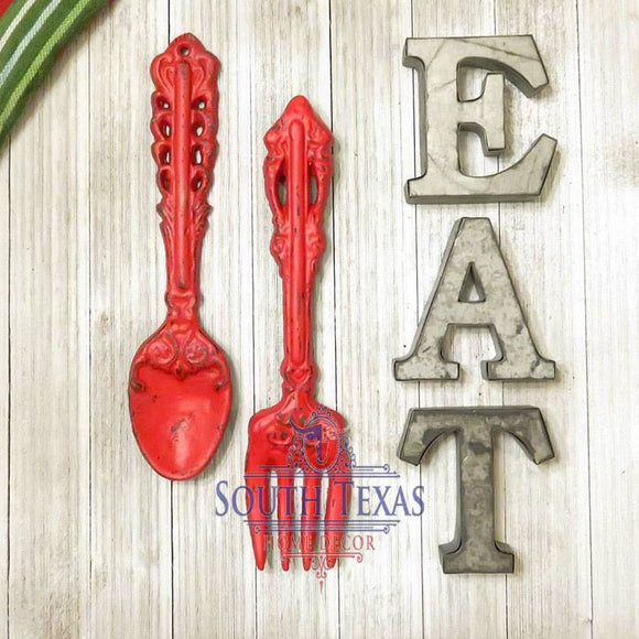 Farmhouse Kitchen Wall Decor Rustic Home Decor Kitchen Wall Art EAT Wall Letters Fork Spoon EAT Sign Shabby Chic Rustic Kitchen Decor