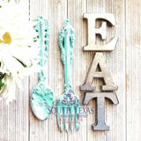 Kitchen Wall Decor Rustic Home Decor Farmhouse Kitchen Kitchen Wall Art Kitchen Wall Hanging EAT Wall Letters Fork Spoon EAT Sign