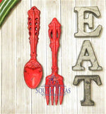 Kitchen Decor Fork and Spoon EAT Kitchen Wall Signs Home Wall Decor Rustic Kitchen Decor Kitchen Signs Wedding Gift Housewarming Gift